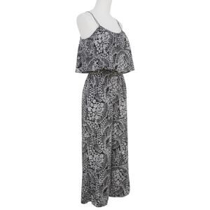 CeCe Floral Sleeveless Romper Size S Black White Adjustable Straps Maxi Side zip